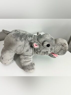 Build-A-Bear Gray Stuffed Hippo Plush with Pink Accents